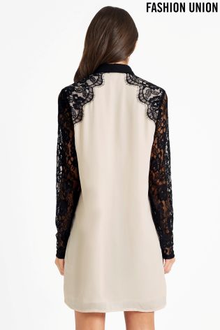 Fashion Union Lace Insert Shirt Dress